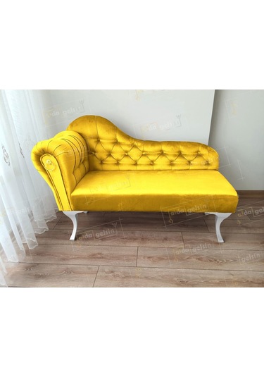 Dekoratif Bihter Koltuk Josefin Puf 120 Cm Beyaz Ayak Sarı