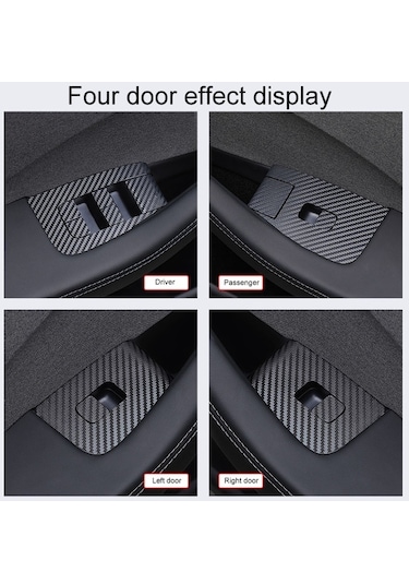 4pcs /tesla İçin Set Model 3 Asansör Penceresi Düğmesi Çıkartma Araç İç Mekan, Stil: Karbon Fiber