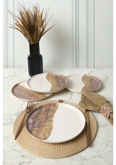 Keramika Terra Leaf Nordıc Pasta Tabağı 22 Cm 4 Adet / 22969-70 Çok Renkli