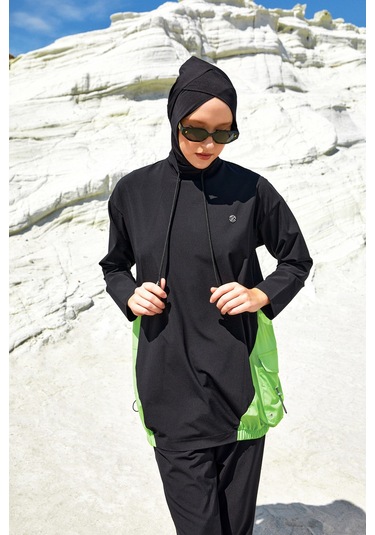 Spor Likra Tam Kapalı Tesettür Mayo Selby 1204 Siyah Siyah05 Siyah