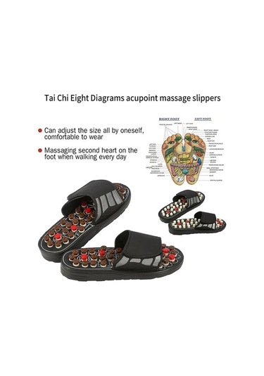 Lichen Refleksoloji Ayak Masajı, Masaj Terliği Sandalet, Siyah