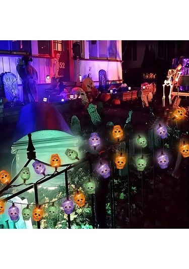 Cadılar Bayramı Kafatası Işıkları, 8,5 Ft 10 Led Çok Renkli Hayalet Kafa Işıkları Su Geçirmez, Cadılar Bayramı Dekorasyon İskelet Işıkları Dış Mekan Kullanımı İçin Çok Renkli
