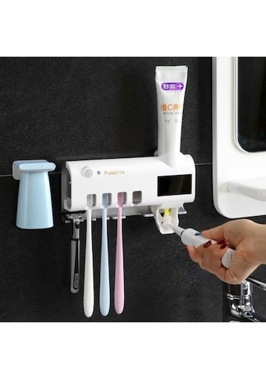 Jms Güneş Enerjisi Uv Işık Diş Fırçası Sterilizatörü Diş Fırçası Tutucu Otomatik Diş Macunu Sıkacağı Dağıtır Oa Beyaz