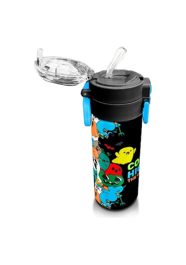 Coral High Kids Siyah Karikatür Çizgili Desenli Pipetli Ve Direkt İçim Çelik Termos 500 Ml 31990 Siyah - Kırmızı