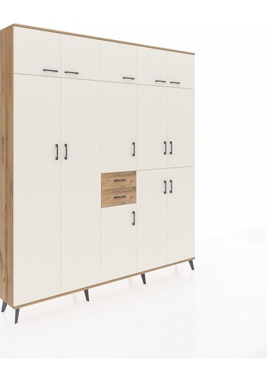 Arges Dolap 10 Raflı 2 Çekmeceli 3 Askılı 220x30x243 Çam-aytaşı/çam Aytası/atlas Çam