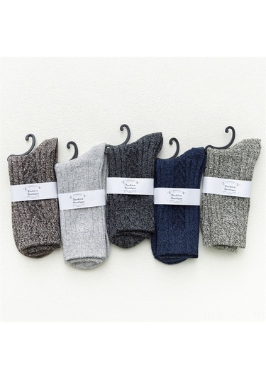 Neevoyu Kışlık Kalın Yünlü Kadın Erkek Çorap - Isı Sağlama, Nefes Alabilir, Ter Emici, Çift İğne Örgü, Orta Bilek, Tekli Paket Rastgele 5 Renk Siyah