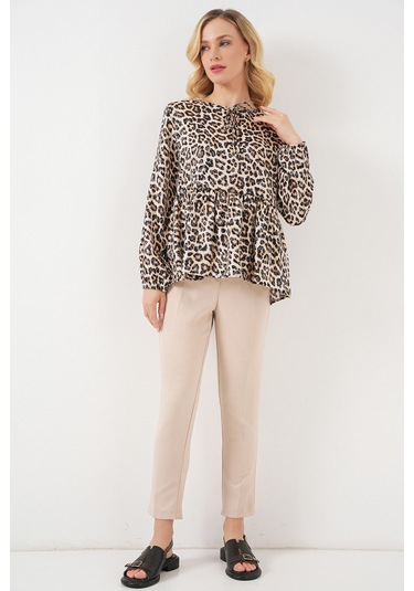 Kadın Desenli Uzun Kol Bluz 970 - C. Kahverengi kahve