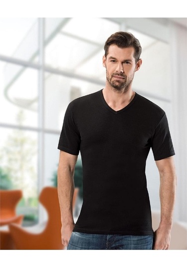 Erkek V Yaka Yarım Kollu 3 Adet Siyah Atlet 1109 001
