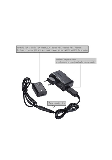 Dofolink Sony Kameralar İçin Np-fw50 Sahte Batarya + 5v 3a Ac Adaptörü Eu Şarj Aleti, 100-240v - Kısa Devre, Aşırı Gerilim Ve Akım Koruma