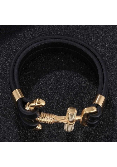 Punk Çelik Çapa Bilezikler Charm Deri Bilezik Bilezikler Erkek Takı Moda Hediye Siyah