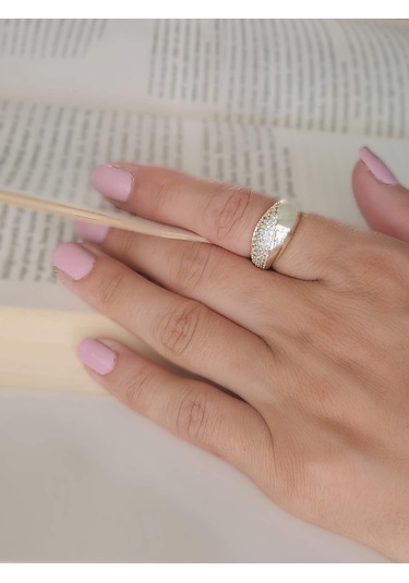 Bombeli Oval Zirkon Model Zirkon Taşlı Ayarlanabilir Gold Altın Renkli Yüzük Gold