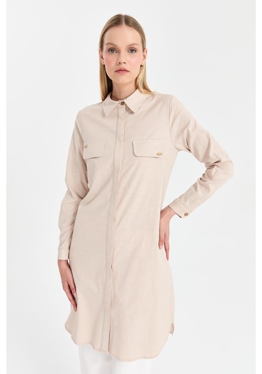 Cep Kapağı Aksesuarlı Tunik Bej Krem