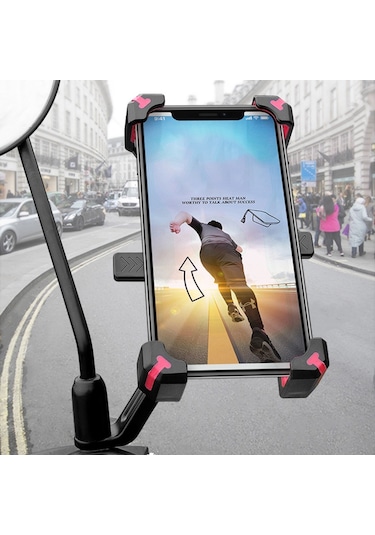 Pla-02 35-68 Inç Telefon Tutucu Motosiklet Bisiklet Dikiz Aynası Cep Telefonu Montajı - Siyah