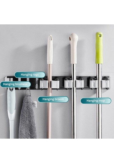 Paspas Tutucu Kancalı Süpürge Tutucu Delme Ve Çivisiz Siyah Diğer