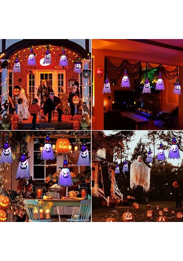 Cadılar Bayramı Dış Mekan Süslemeleri, Işıklı Asılı Hayalet Cadı Şapkası, Korkunç Cadılar Bayramı Ahşap Süslemeleri Çok Renkli