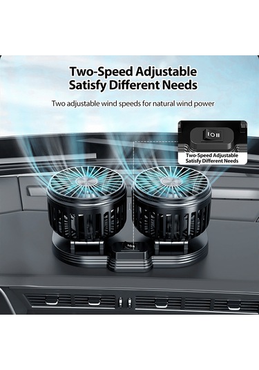 Reedark 12v/24v Arabalı Çift Başlı Usb Katlanabilir Fan - 2 Seviye Hız, 360 Döner, Sessiz Soğutma, Ön/arka Koltuk İçin Siyah Fl-111-usb