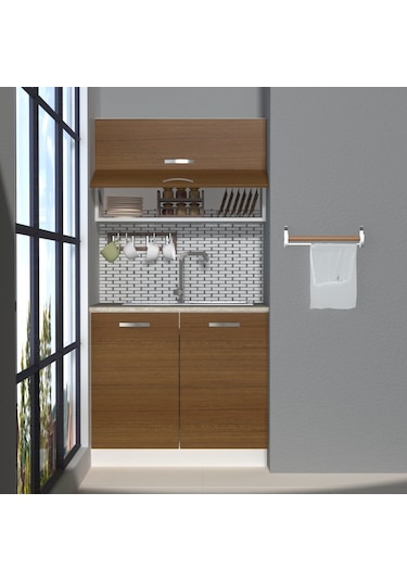Decoraktiv Mini 90y Mdf Hazır Mutfak Dolabı - Tezgah Dahil - Naturel Ceviz