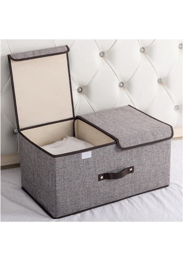 Cc Globall Çift Kapaklı Saklama Kutusu 2'li Katlanabilir Saklama Kutusu Seti -gri Gri