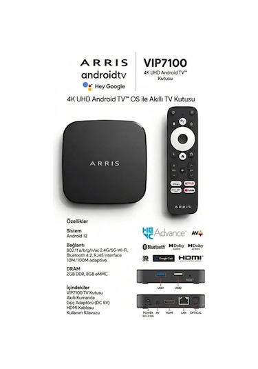 Arris 4k Android 12 Tv Box  Lisanslı Sesli Komutlu Kumanda Akıllı Televizyon Kutusu