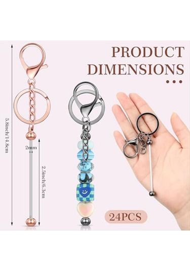 Gatherco 24 Adet Boncuklu Anahtarlıklar Toplu Boncuklar Kendin Yap Boş Anahtarlıklar Boncuklu Anahtarlık El Sanatları İçin Metal Boncuklu Anahtarlıklar