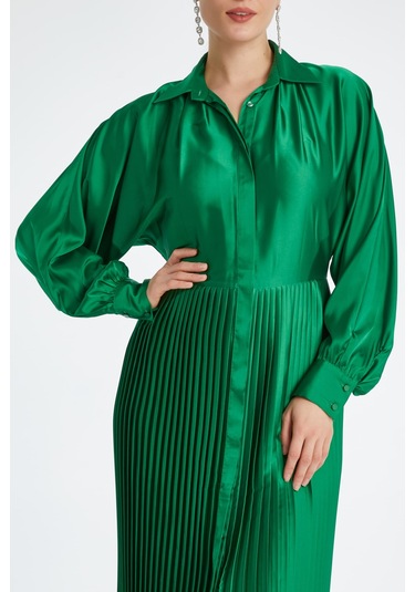 Kadın Piliseli Etekli Elbise - Modern Ve Şık - Günlük Ve Özel Davetler İçin Elbise Yeşil