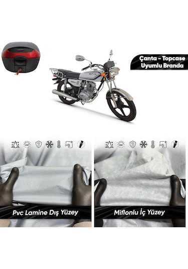 Kuba Cg150 Uyumlu Motosiklet Brandası Su Geçirmez Miflonlu Topcase Çanta Uyumlu Motor Branda