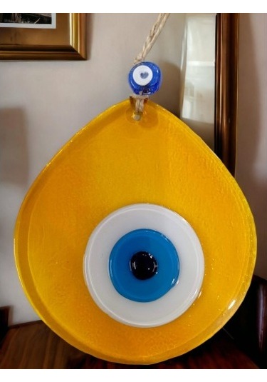 Mavi Nazar Boncuklu Şeffaf Bal Renk Nazar Boncuklu Damla Desen El Yapımı Duvar Süsü 02-10mm 5yards