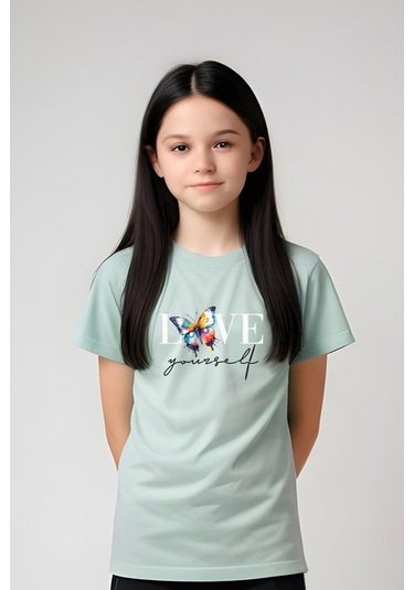 Fyk Kids Kız Çocuk Baskılı Love Your Self Bel Detayı Lastikli Alt-üst Takım Mint Yeşil Mint Yeşili