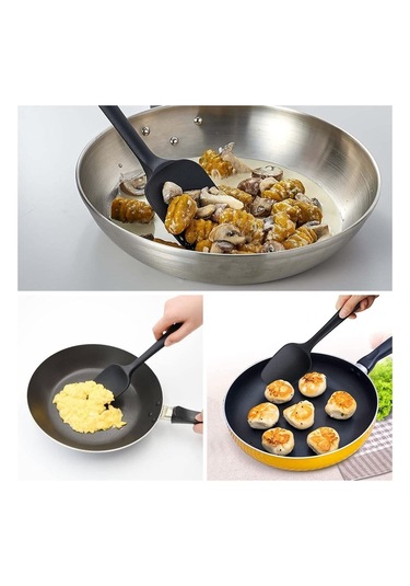 Silikon Kaşık Seti 3lü Büyük Boy Yanmaz Yapışmaz Çizmez Siyah 27