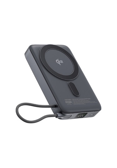 Lenyes Pw1009d Pd 35w Qi2 Teknolojili Wireless Powerbank Type-c Kablolu Standlı 15w 10000mah Gri