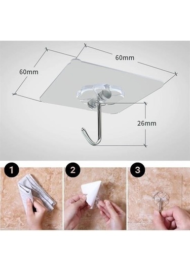 Zmc Bilişim Süper Güçlü Yapışkanlı Suya Dayanıklı Şeffaf Askı 5li Set Yeniden Kullanılabilir Kancalar Çok Renkli