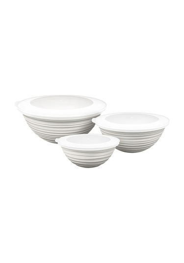 Ceronni Galaksi Desenli Kapaklı Kase 3lü Set 3lt 2lt 1lt Beyaz Beyaz