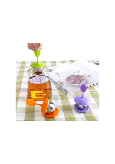 Sones Paslanmaz Çelik Silikon Askılı Çay Poşeti Çay Süzgeçleri Mor