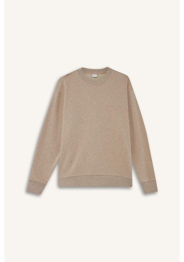 Defacto Relax Fıt Bisiklet Yaka Kalın Kumaş Sweatshirt E9409AX25AU Bej