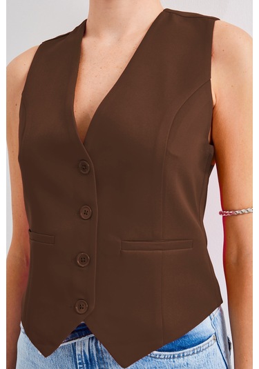 Bigdart 6796 Kısa Dokuma Yelek - Kahverengi 001