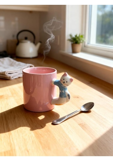 3d Pembe Kupa Kedi Kulplu 410 Ml Pembe