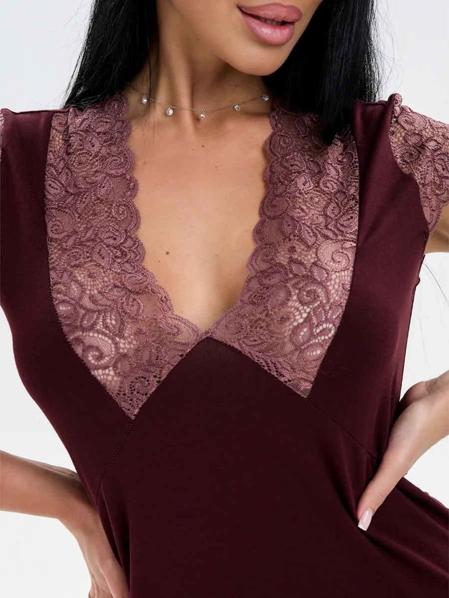 Bol'sie Razmery Sarliz Plus Dantel Detaylı Uzun Viskon Büyük Beden Gece Elbisesi 329640552 Çikolata