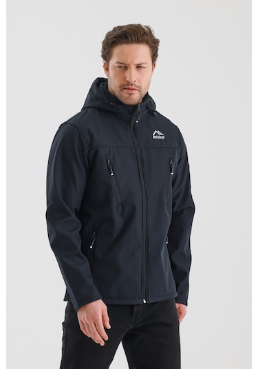Çıkartılabilen Fermuarlı Kapüşon Cepli İçi Polarlı Su Geçirmez Softshell Erkek Mont Lacivert Lacivert