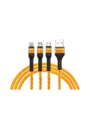Symbee 1.2 Metre Sarı 3a Hızlı Şarj Kablosu - Lightning, Type-c Ve Micro Usb Uçları İle Çok Fonksiyonlu Usb Kablosu