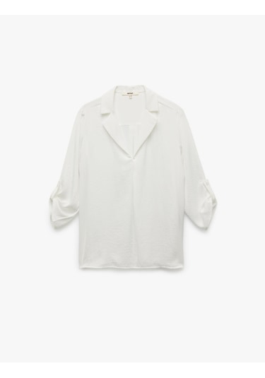 Koton Ceket Yaka Katlama Detaylı 3/4 Kollu Saten Bluz Kırık Beyaz 6wak60004pw Ekru