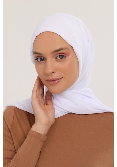 Hazır Pratik Lüks Geçmeli Lastikli Boneli Şifon Şal Beyaz