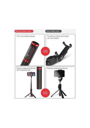 Createtech M18 Selfie Çubuğu Kırmızı Mavi - Uzaktan Kumanda Tutucu