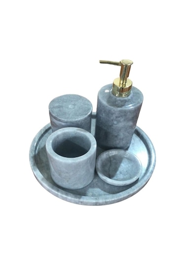 Fulla Mermer Banyo Seti Gri 5 Li Gri