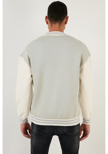 Buratti Oversize Kolej Yaka Cepli Bomber Erkek Ceket 628Mnh178 Gri
