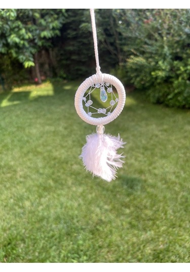 Beyaz Üzerine Kristal Boncuklu Araba Süsü / Dikiz Aynası Süsü Model2