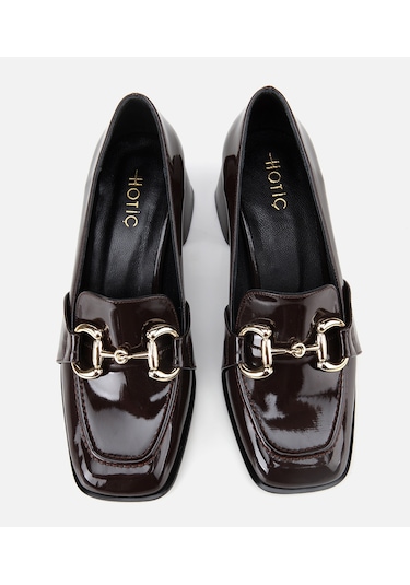 Hotiç Kadın Rugan Kahverengi Tokalı Kare Uçlu Topuklu Klasik Loafer 01ayh314750a480 01ayh314750a480 Kahverengi