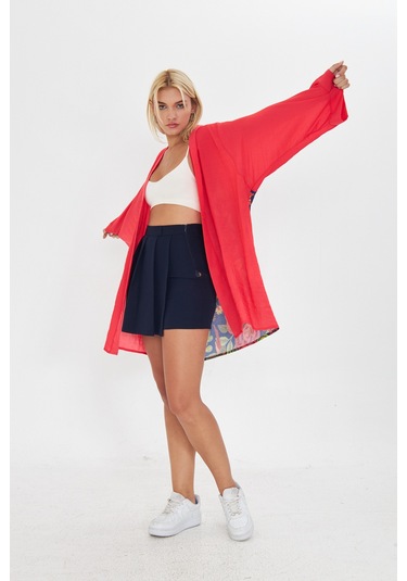 Kutaf Kırmızı Ultra Soft Arkası Desenli Kimono Kırmızı