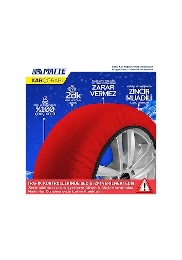 Matte Active Series Oto Araba Lastik Anti Patinaj Kar Çorabı Kırmızı Small 2