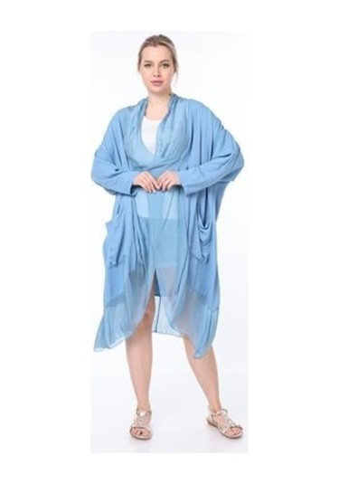 Italyan Ipek Detaylı Oversize Kaftan & Bluz-8711 İndigo Mavi İndigo