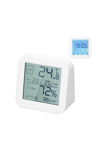 Neevoyu İç Mekan Dijital Termometre-higrometre: Çift Ekranlı Dokunmatik Saat, Sicaklık-nem Ölçer, Pil Hariç Beyaz